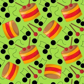 Seamless vector pattern with drums and black notes Stock-Illustration