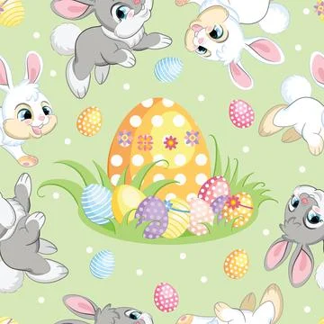 Seamless vector pattern easter bunnies and big egg Illustrazione stock