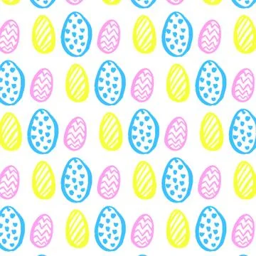 Seamless vector pattern with easter eggs of different color, on white. Hand イラスト素材