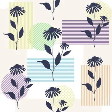 Seamless vector pattern with Echinacea plant silhouette Stock Illustration