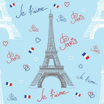 Seamless vector pattern with Eiffel tower Stock Illustration