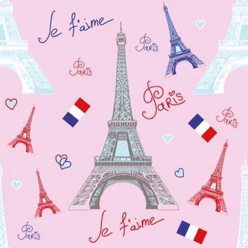 Seamless vector pattern with Eiffel tower Illustrazione stock