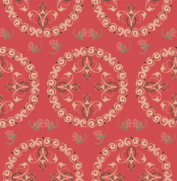 Seamless vector pattern of elements in the form of stylized flowers and lea.. Stock Illustration