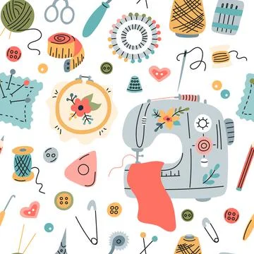 Seamless vector pattern of elements for sewing, embroidery and needlework Stock Illustration