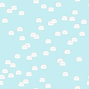A seamless vector pattern of an email symbol on a blue background. Chaotic .. Illustrazione stock