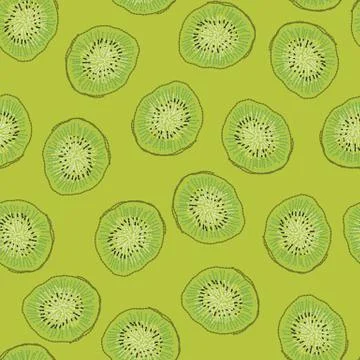 Seamless vector pattern with embroidered kiwi fruits. Stock-Illustration