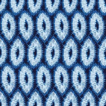 Seamless vector pattern with embroidered oval shapes in indigo blue colors Stock Illustration