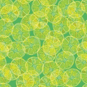 Seamless vector pattern with embroidered overlapping lemon slices Stock Illustration