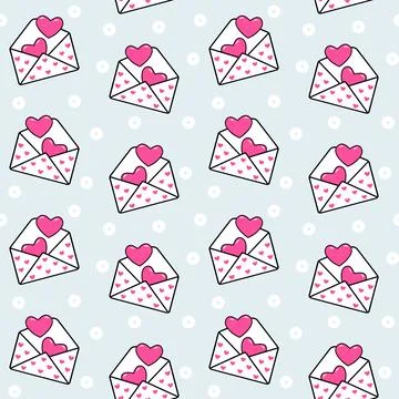 Seamless vector pattern with envelope and hearts for Valentine's Day Illustrazione stock