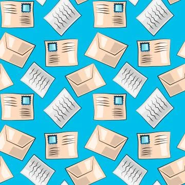 Seamless vector pattern with envelopes, letters and stamp 库存插图