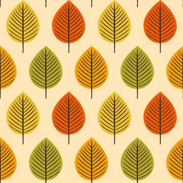 Seamless vector pattern of fall leaves in simple geometric shape Stock Illustration