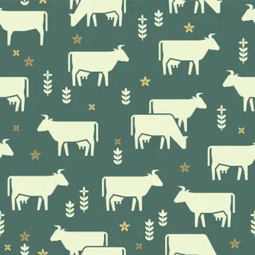 Seamless vector pattern of farm animals, buildings, equipment and other elements Stock Illustration