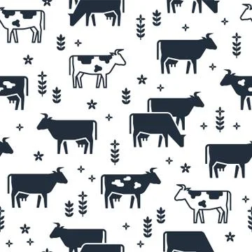 Seamless vector pattern of farm animals, buildings, equipment and other elements Stock Illustration