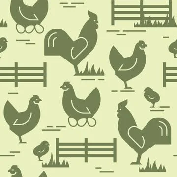 Seamless vector pattern of farm animals, buildings, equipment and other elements Stock Illustration