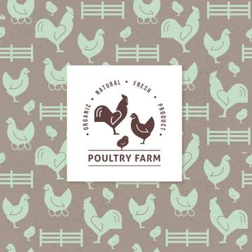 Seamless vector pattern of farm animals, buildings, equipment and other elements Stock Illustration