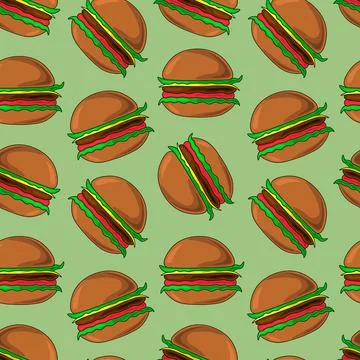 Seamless vector pattern with fast tasty hamburger Stock Illustration