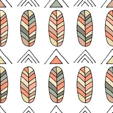 Seamless vector pattern. Feathers and triangles sketch background Stock Illustration