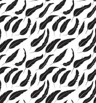 Seamless vector pattern with feathers. Black and white illustration. Stock Illustration