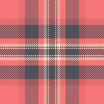 This seamless vector pattern features a classic plaid texture in coral, charc Stock Illustration