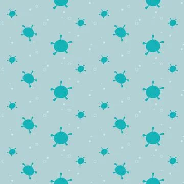 This seamless vector pattern features cute cartoon virus and bacteria cells o イラスト素材