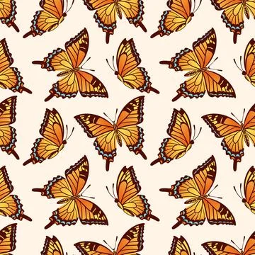 Seamless vector pattern features the gracefully designed swallowtail butter.. Stock Illustration