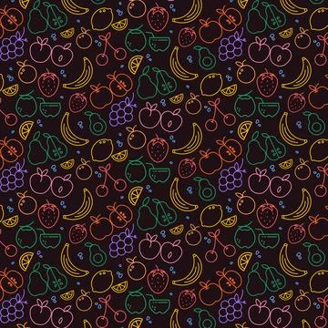 Seamless vector pattern featuring cute fruits in flat style 스톡 일러스트