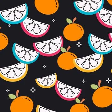Seamless vector pattern featuring cute fruits in flat style Stock Illustration
