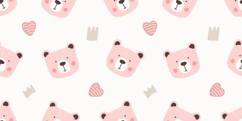 Seamless vector pattern featuring cute bears, hearts, and crowns 스톡 일러스트