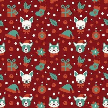 Seamless vector pattern featuring cute dog faces. Stock Illustration