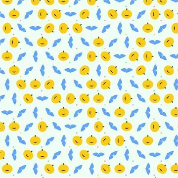 Seamless vector pattern featuring cute yellow pumpkins and blue bats for ho.. Stock-Illustration
