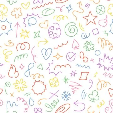 Seamless vector pattern featuring multicolor hand-drawn scribbles Stock Illustration