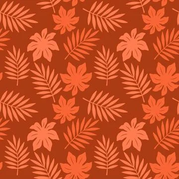 Seamless vector pattern featuring orange tropical foliage 库存插图