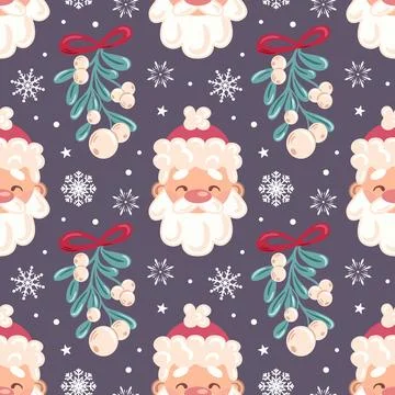 A seamless vector pattern featuring Santa motifs, intricate snowflakes, and Stock Illustration