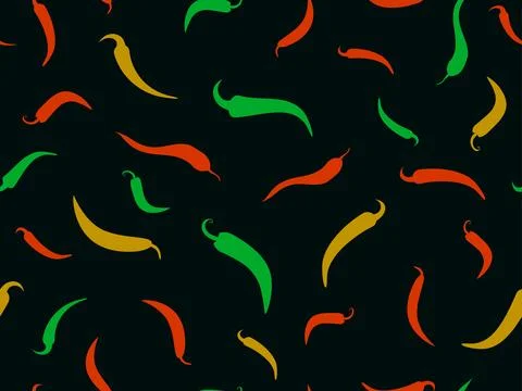 Seamless vector pattern featuring spicy capsicum silhouettes. Repeating chi.. Stock Illustration