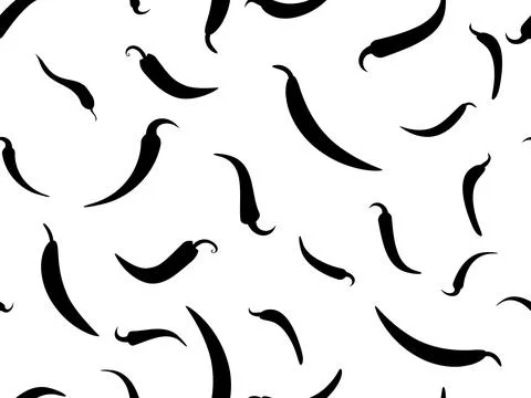 Seamless vector pattern featuring spicy capsicum silhouettes. Repeating bla.. Stock Illustration