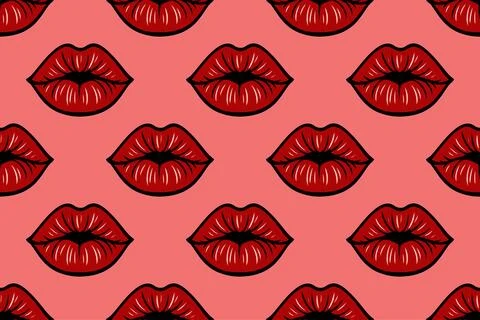 Seamless vector pattern featuring stylized pop art lips. Ilustración de archivo