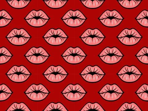 Seamless vector pattern featuring stylized pop art lips Stock Illustration