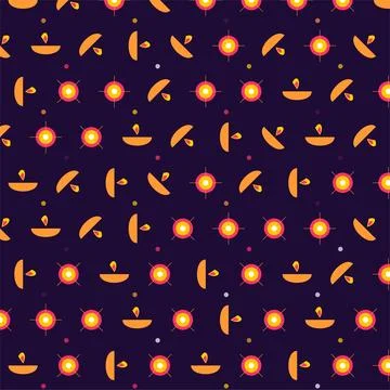 Seamless vector pattern featuring traditional lit oil lamps for celebration.. Stock Illustration