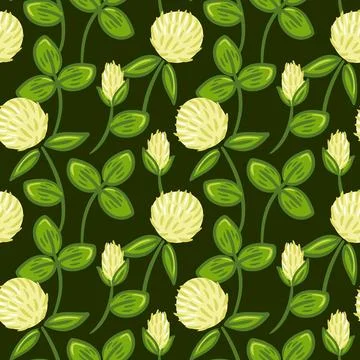 A seamless vector pattern featuring white clover, showcasing its unique three イラスト素材