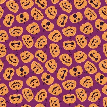 Seamless vector pattern with festive Halloween pumpkins. Jack orange lanter.. Stock Illustration