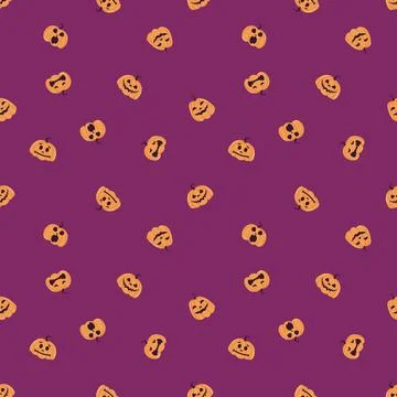 Seamless vector pattern with festive Halloween pumpkins. Jack orange lanter.. Stock Illustration