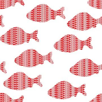 Seamless vector pattern with fish silhouettes in ugly christmas sweaters Stock Illustration