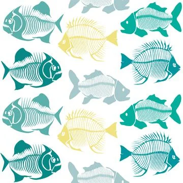 Seamless vector pattern with fish skeleton. Illustrazione stock