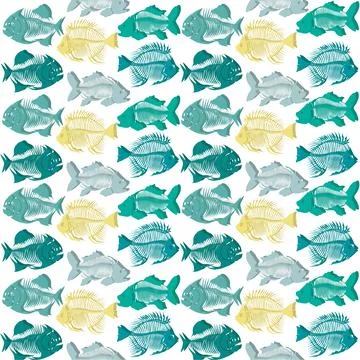 Seamless vector pattern with fish skeleton. Illustrazione stock
