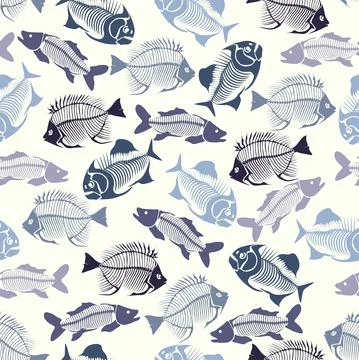 Seamless vector pattern with fish skeleton. 스톡 일러스트