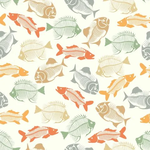 Seamless vector pattern with fish skeleton. Stock Illustration