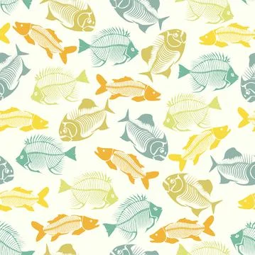 Seamless vector pattern with fish skeleton. Stock Illustration