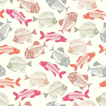 Seamless vector pattern with fish skeleton. Stock Illustration