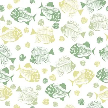 Seamless vector pattern with fish skeleton. Stock Illustration