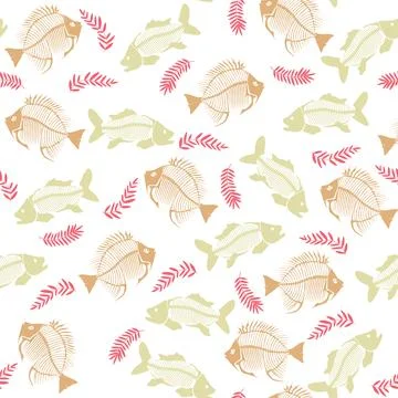 Seamless vector pattern with fish skeleton. Stock Illustration